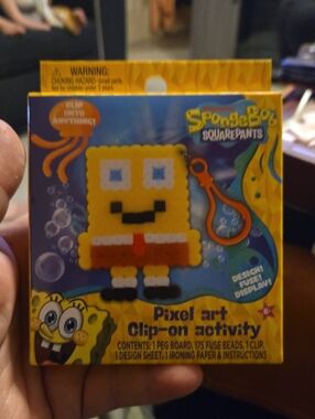 SpongeBob SquarePants Yellow Pixel Art Clip-On Keychain with Orange Clip 561